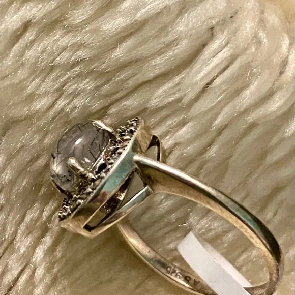 Black rutile and marcasite ring 925 SS - Picture 2 of 2